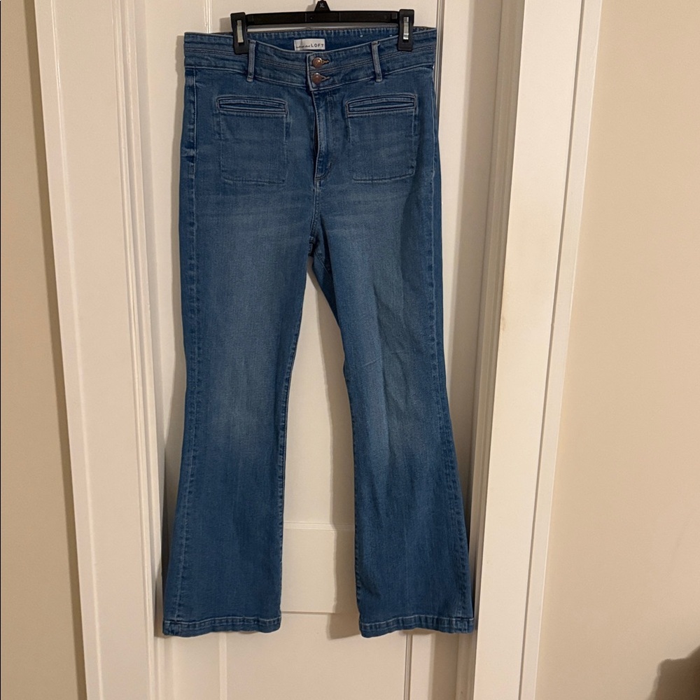 Loft the slim flare medium wash jeans with flat front pockets size 31 / 12